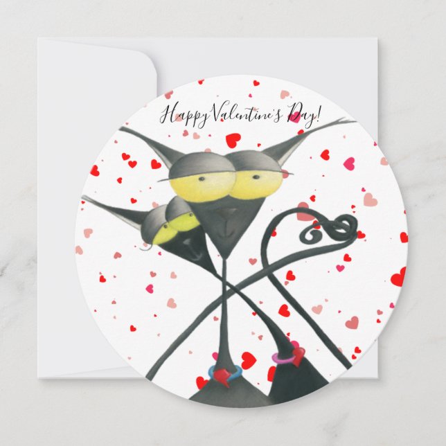 Cute Black and Grey Cat Cartoon Holiday Card (Front)