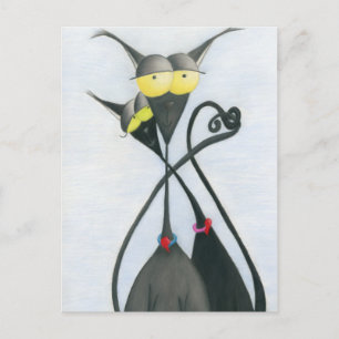Cute Black and Grey Cat Cartoon Postcard