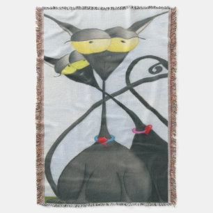 Cute Black and Grey Cat Cartoon Throw Blanket