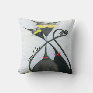 Cute Black and Grey Cat Cartoon Throw Pillow