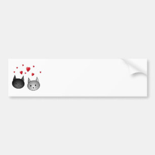 Cute Black and Grey Cats, with Hearts. Bumper Sticker