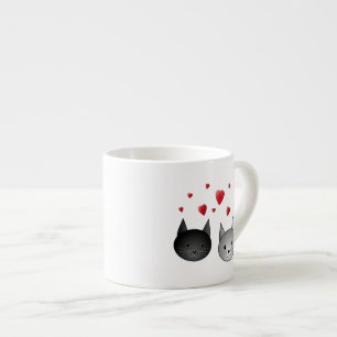 Cute Black and Grey Cats, with Hearts. Espresso Cup