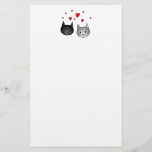 Cute Black and Grey Cats, with Hearts. Stationery