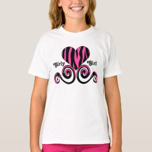 Cute black and hot pink girly zebra striped heart T-Shirt