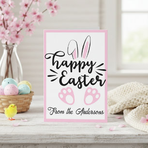 Cute Black and Pink Bunny Happy Easter Custom Holiday Card