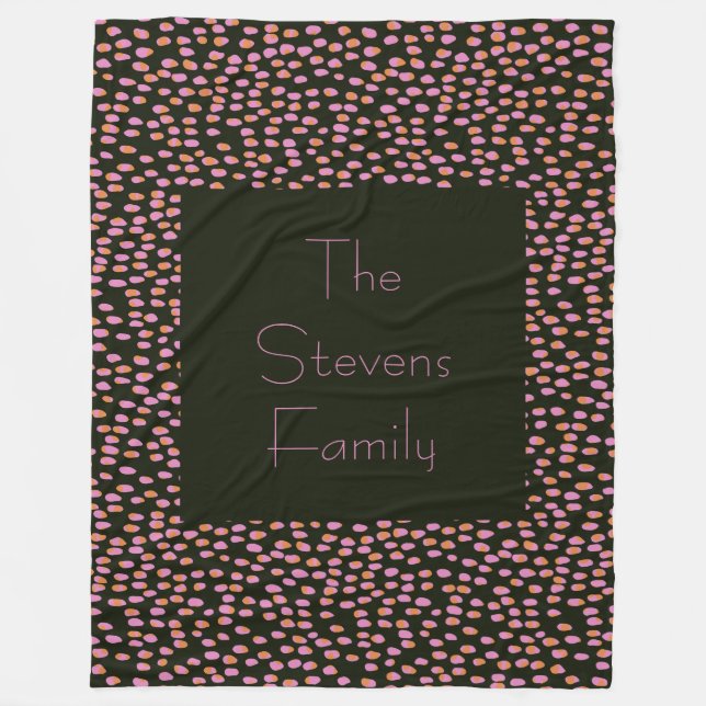Cute Black and Pink Dot Pattern Personalized Name  Fleece Blanket (Front)