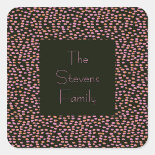 Cute Black and Pink Dot Pattern Personalized Name Square Sticker