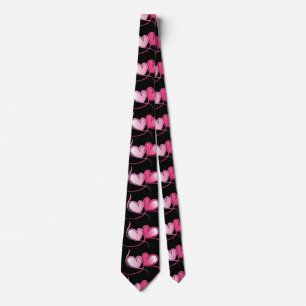 Cute Black And Pink Heart Pattern Tie