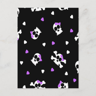 Cute Black and Purple Skull and Heart Print Postcard
