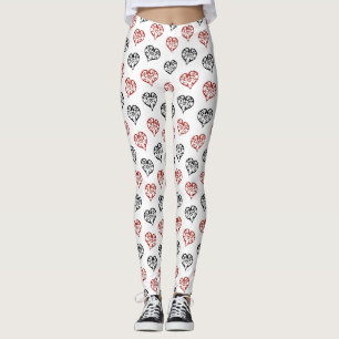 Cute Black and Red Blazing Heart pattern Leggings