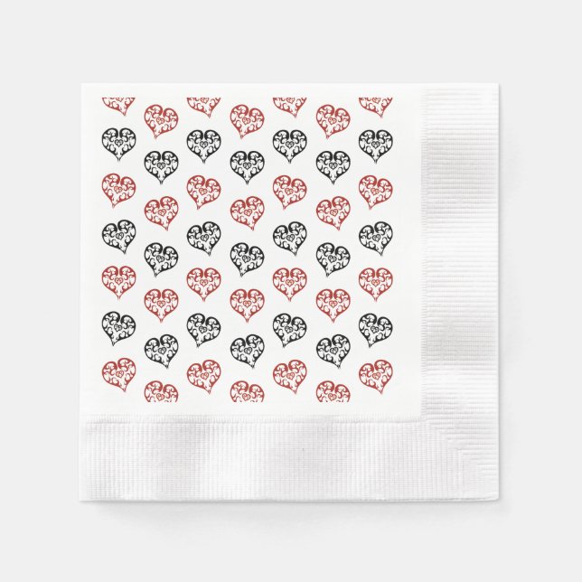 Cute Black and Red Blazing Heart pattern Napkin (Front)