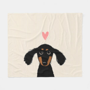 Cute Black and Tan Dachshund Dog with Heart Fleece Blanket