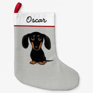 Cute Black and Tan Dachshund with Custom Text Small Christmas Stocking
