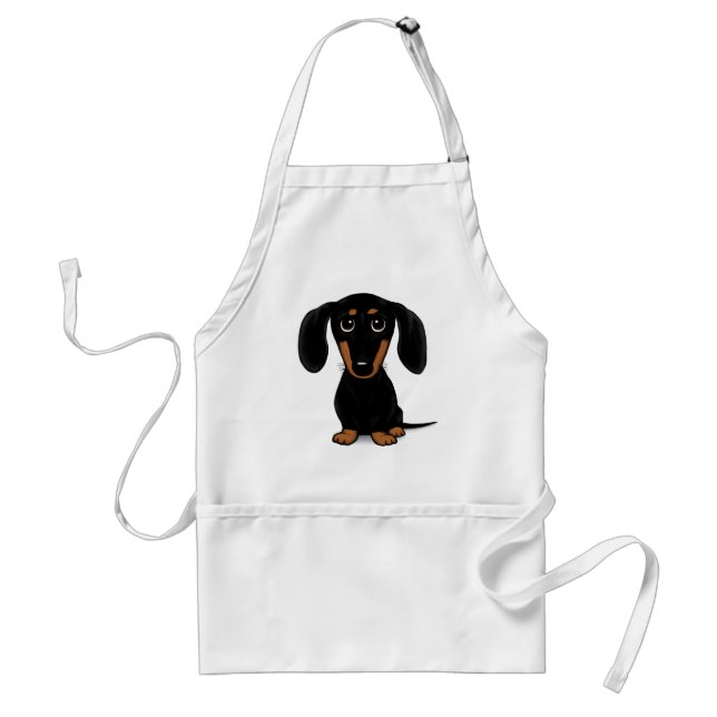 Cute Black and Tan Dachshund with Custom Text Standard Apron (Front)