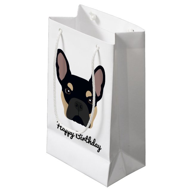 Cute Black and Tan French Bulldog Birthday Small Gift Bag (Front Angled)