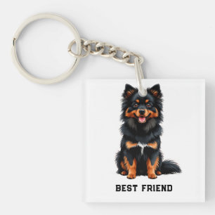 Cute Black and Tan Pomeranian Puppy Keychain