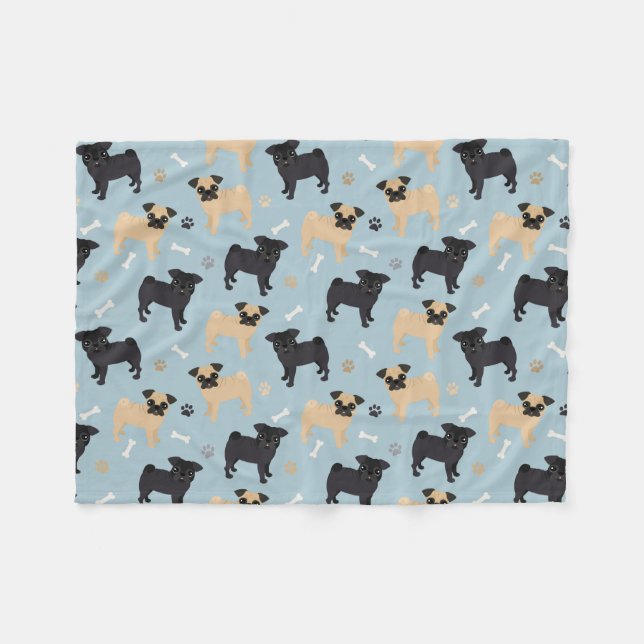 Cute Black and Tan Pugs Pattern Fleece Blanket (Front (Horizontal))