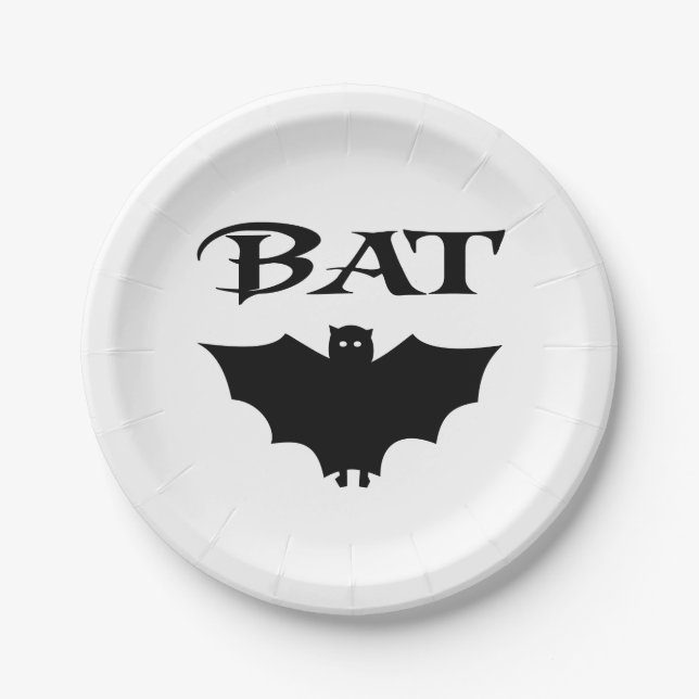 Cute Black And White Bat Halloween Paper Plate (Front)