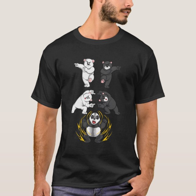 Cute Black And White Bear Into Panda Fusion Funny  T-Shirt (Front)