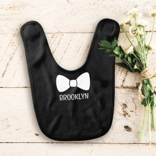 Cute Black and White Bow Tie Personalized Baby Bib