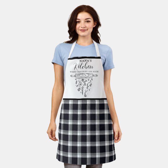 Cute Black and White Buffalo Plaid Nana's Kitchen Apron (Worn)