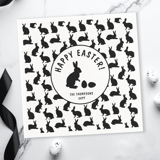 Cute Black And White Bunnies Modern Easter Napkin (Creator Uploaded)