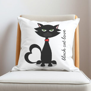 Cute Black and White Cartoon Cat Throw Pillow