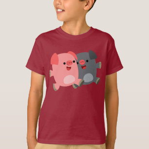 Cute Black and White Cartoon Pigs Children T-Shirt