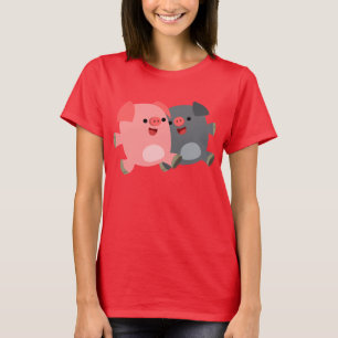 Cute Black and White Cartoon Pigs Women T-Shirt
