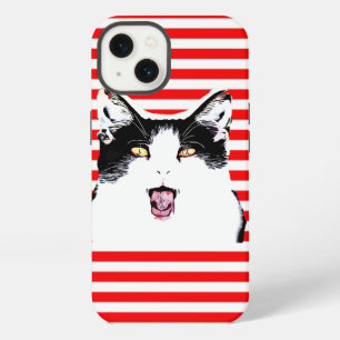 Cute black and white cat laughing iPhone 13 case