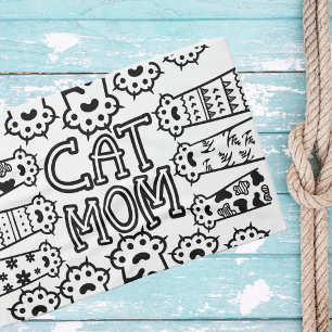 Cute Black and white cat mom with cat paws Kitchen Towel