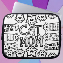 Cute Black and white cat mom with cat paws