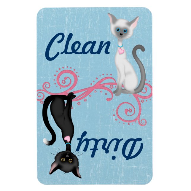 Cute Black and White Cats Clean Dirty Dishwasher Magnet (Vertical)