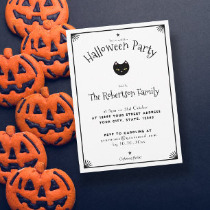 Cute Black and White Chat Halloween Invitation
