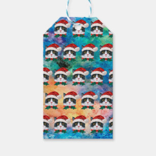 Cute Black and White Christmas Cat Faces Pattern Gift Tags