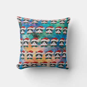 Cute Black and White Christmas Cat Faces Pattern Throw Pillow