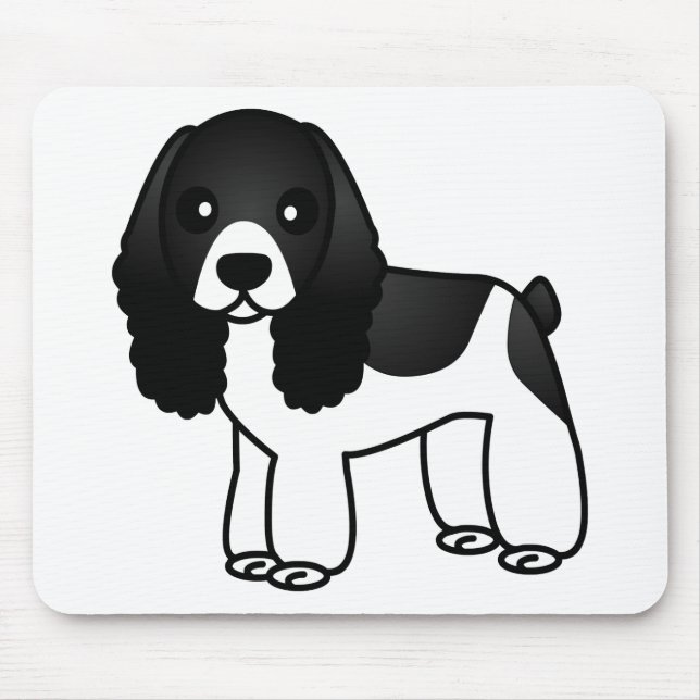 Cute Black and White Cocker Spaniel Cartoon Mouse Pad (Front)