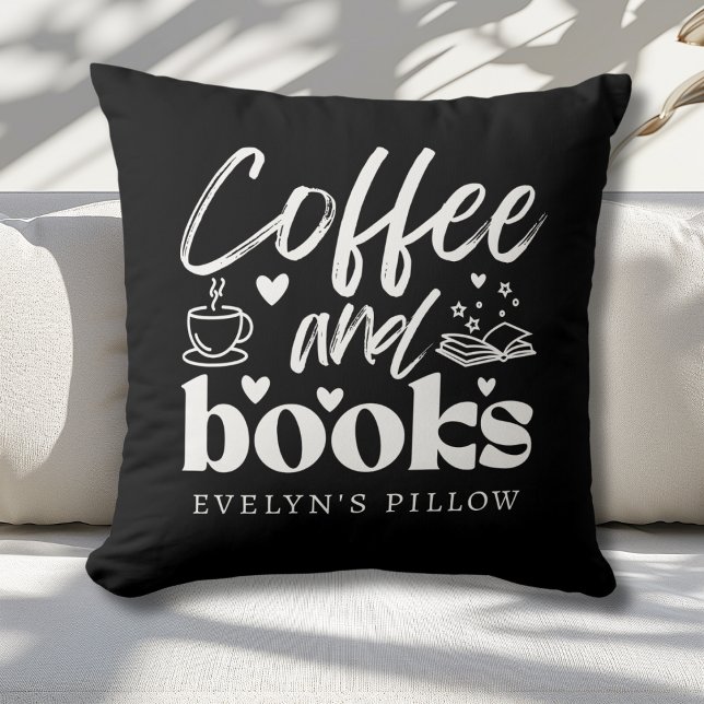 Cute Black and White Coffee and Book Lovers Custom Throw Pillow (Creator Uploaded)
