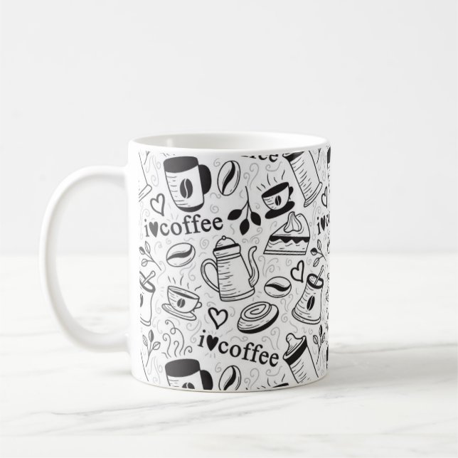 Cute Black and White Coffee Lovers I Love Coffee Coffee Mug (Left)