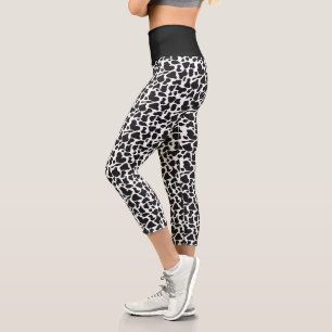 Cute Black and White Cow Spots Pattern Capri Leggings