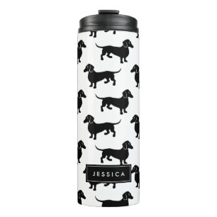 Cute Black and White Dachshund Pattern Thermal Tumbler