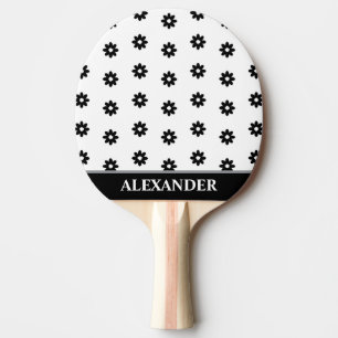 Cute Black and White Daisy Flowers Personalized Ping Pong Paddle