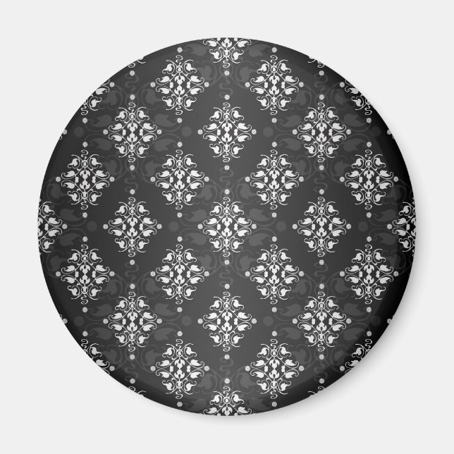Cute Black and White Damask Pattern Magnet (Front)