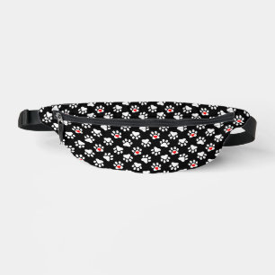 Cute Black and White Dog Paws With Hearts Pattern Fanny Pack