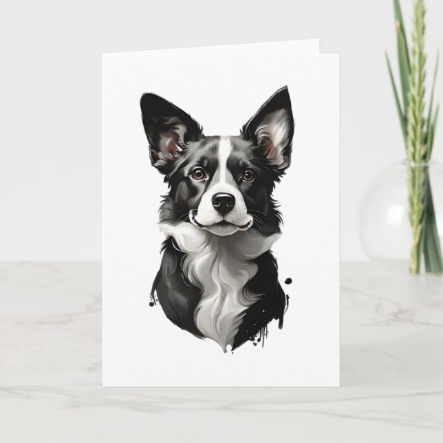 Cute Black and White Dog Puppy Blank Greeting  Card (Front)