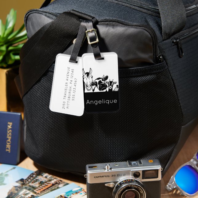 Cute black and white farm animals Luggage Tag (Front & Back)