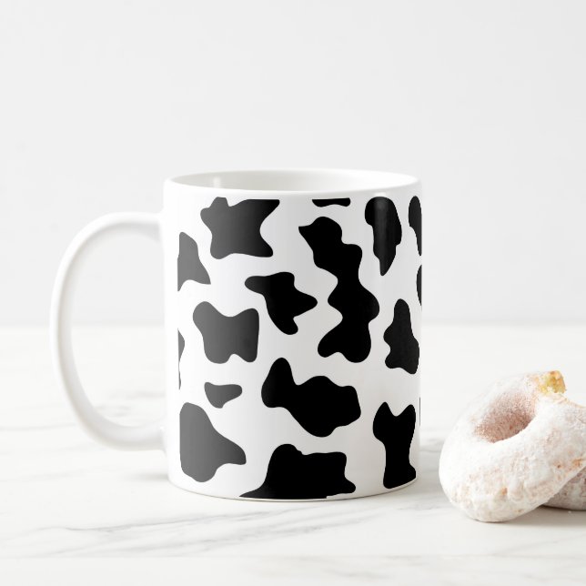 cute  black and white farm dairy cow print coffee mug (With Donut)