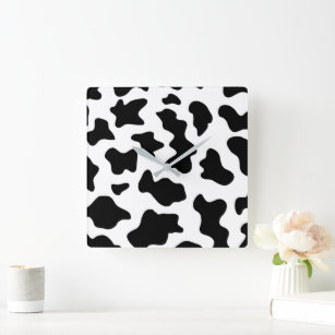 cute  black and white farm dairy cow print square wall clock
