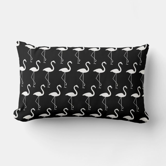 Cute Black and White Flamingos Lumbar Pillow (Front)