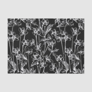 Cute Black and White Floral Botanical  Tissue Paper